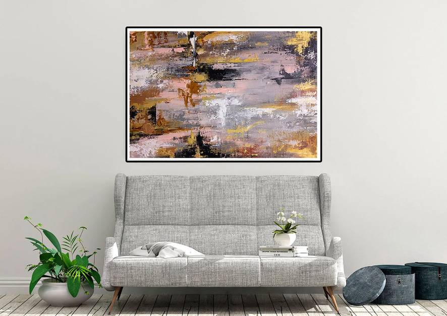 Pink Original Gold Leaf Abstract Canvas Wall Art EQUR0